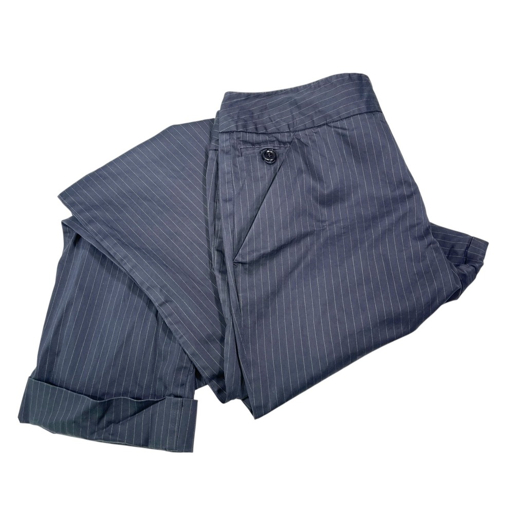 Talbots 10P Black Pinstripe Trousers Straight Leg Cuffed Dark Academia Office